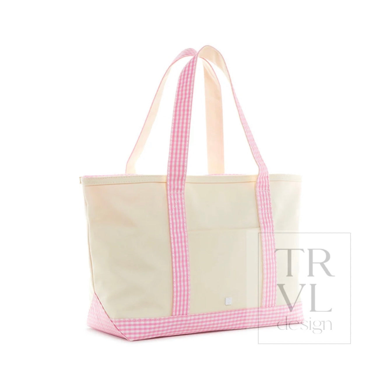TRVL Medium Tote-Coated Canvas with Gingham Pink