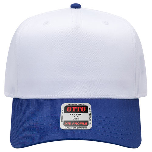 Blue and White Canvas 5 Panel Mid Profile Baseball Cap
