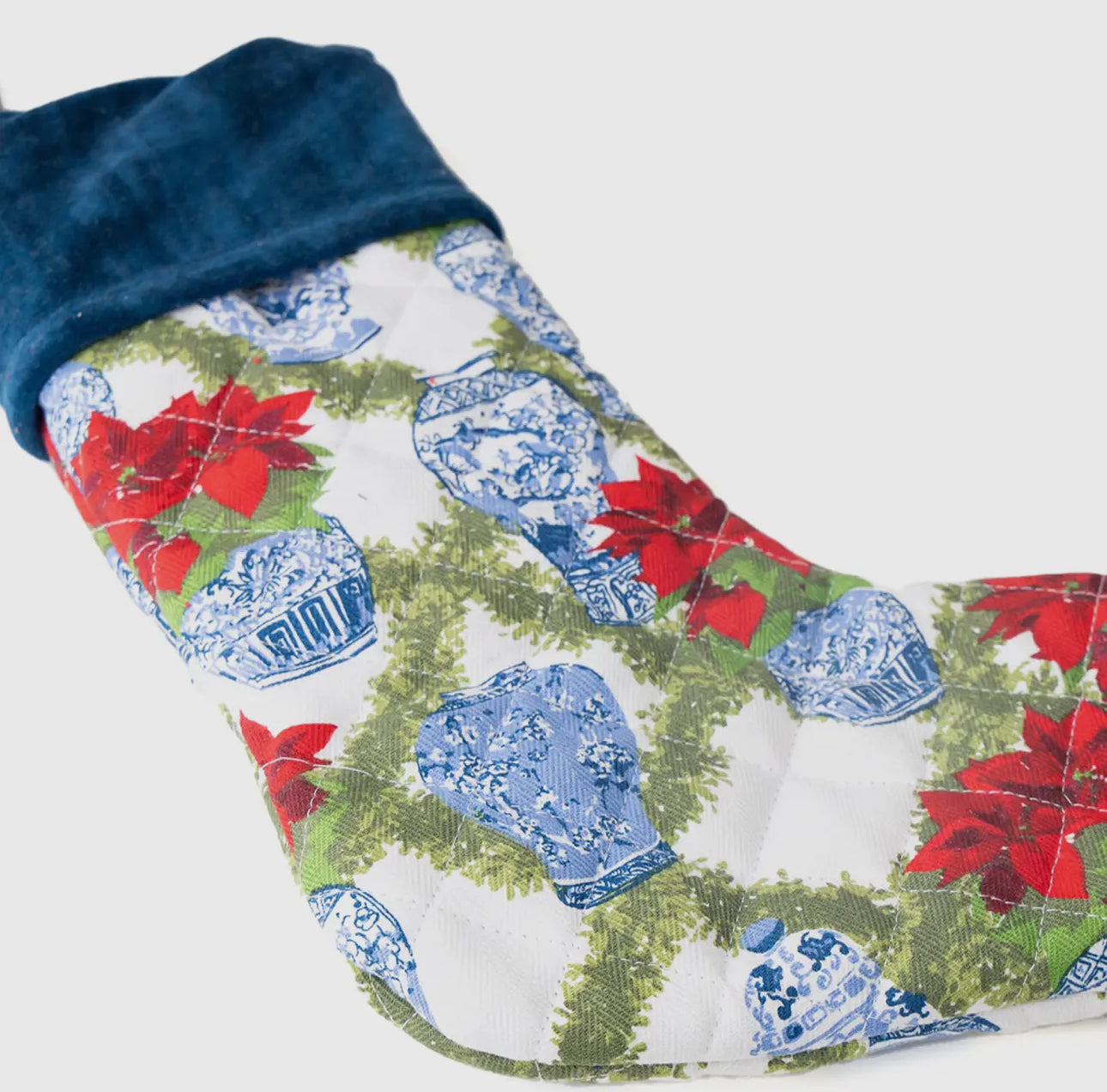 Chinoiserie Poinsettia Quilted Stocking