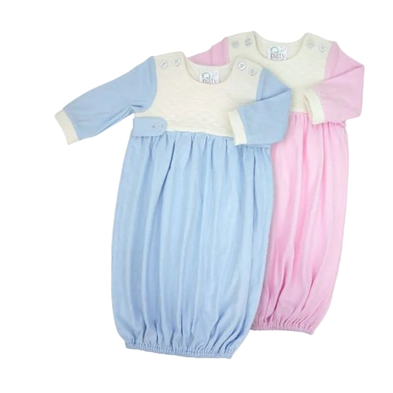 Paty Organic Cotton Jacquard Interlock Gown-Blue-Newborn