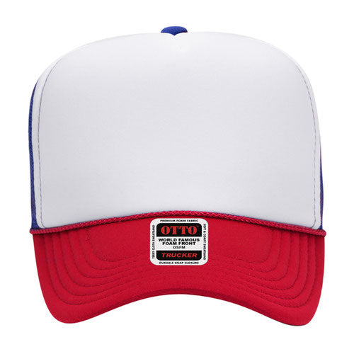 Red White and Blue 5 Panel High Crown Mesh Back Trucker Hat