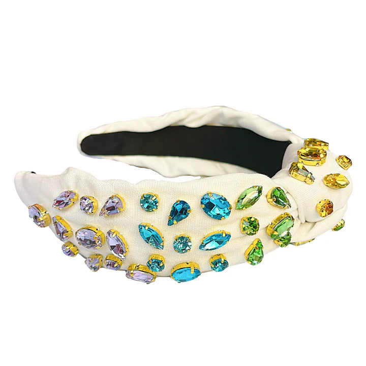 Ivory Headband with Rainbow Gradient Hand-Sewn Crystals