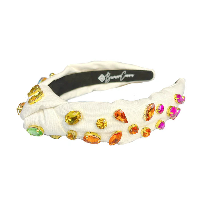 Ivory Headband with Rainbow Gradient Hand-Sewn Crystals