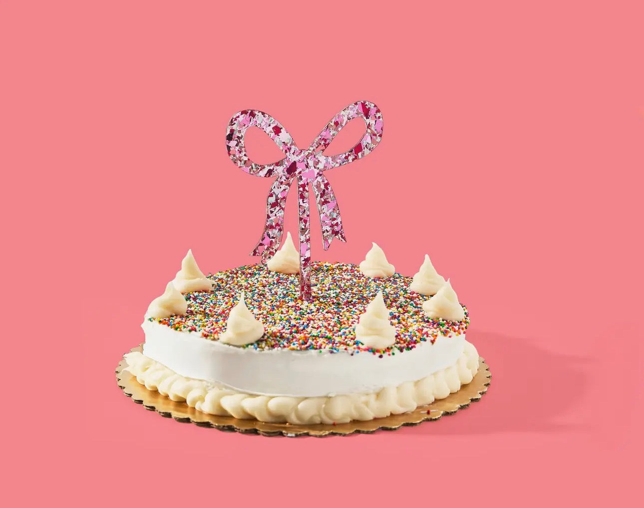 Pink Glitter Bow Cake Topper