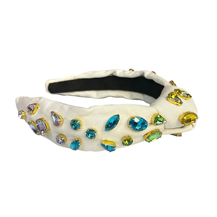 Ivory Headband with Rainbow Gradient Hand-Sewn Crystals