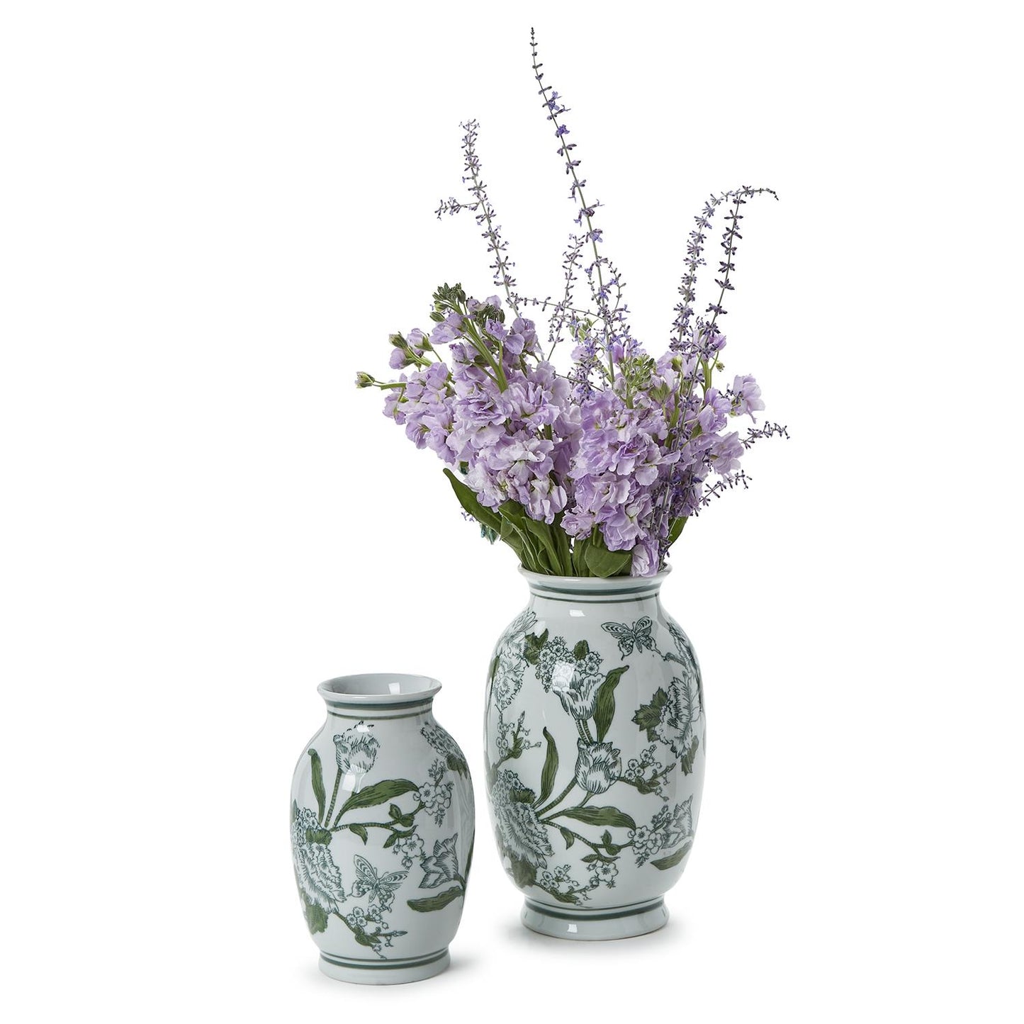 Primrose and Lotus Green and White Chinoiserie Vases