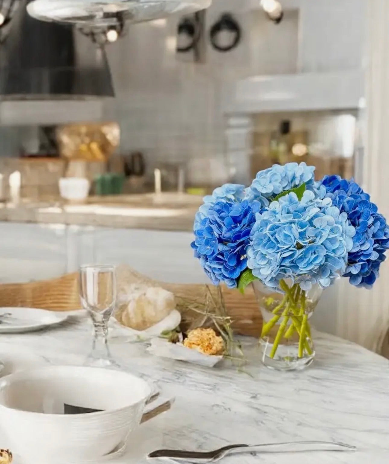 Real Touch Light Blue Hydrangea Stem-12.5in