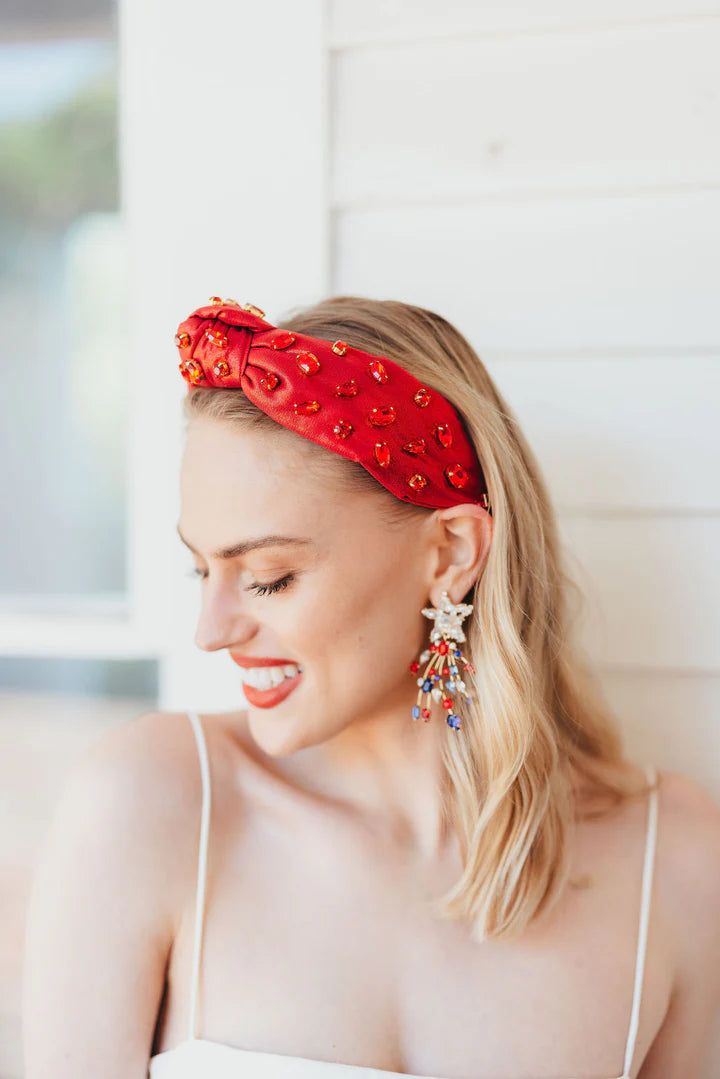 Shimmer Headband With Hand Sewn Crystals in Red