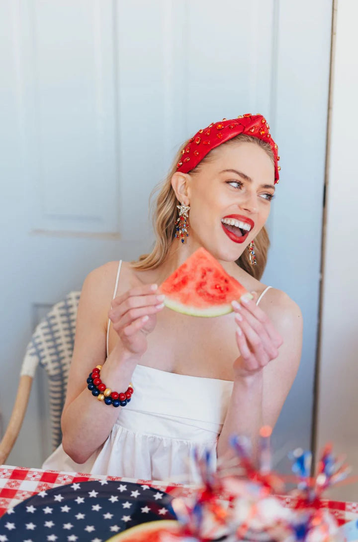 Shimmer Headband With Hand Sewn Crystals in Red