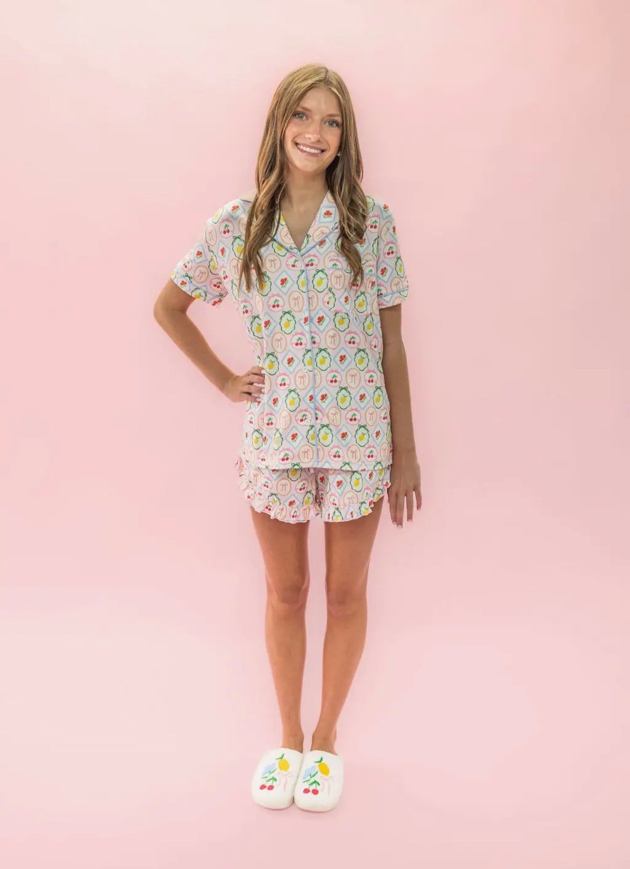 Fruit Ruffle Hem Pajama Set
