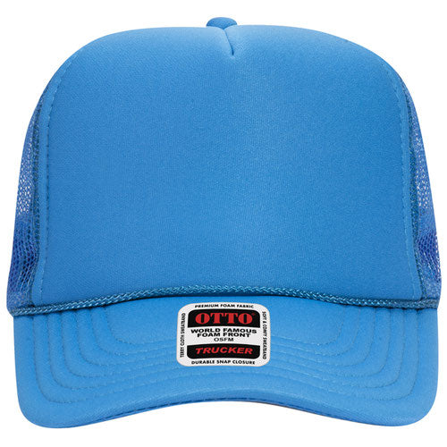 Neon Blue 5 Panel High Crown Mesh Back Trucker Hat
