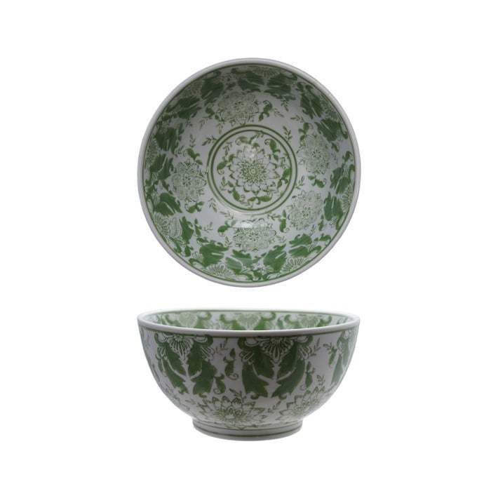Green and White Chinoiserie Bowl