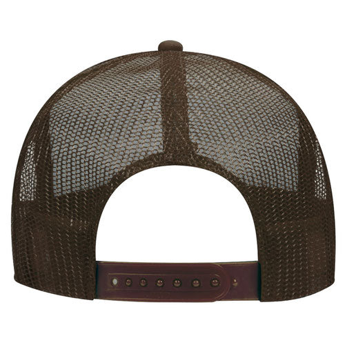 Brown and Tan 5 Panel High Crown Mesh Back Trucker Hat