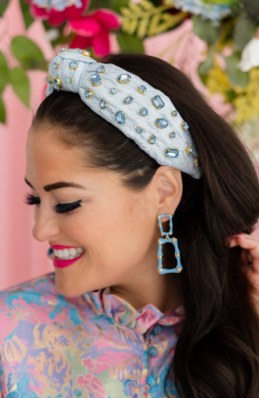 Light Blue Textured Headband with Crystals