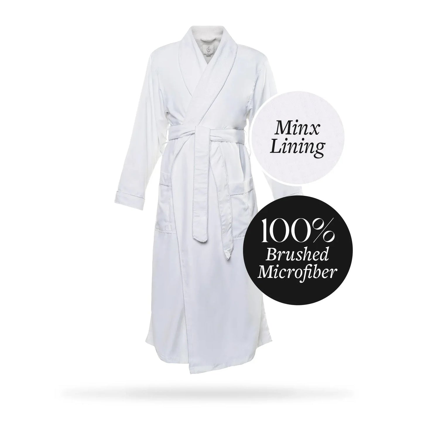 White Microfiber Plush Robe with Minx Plush Lining