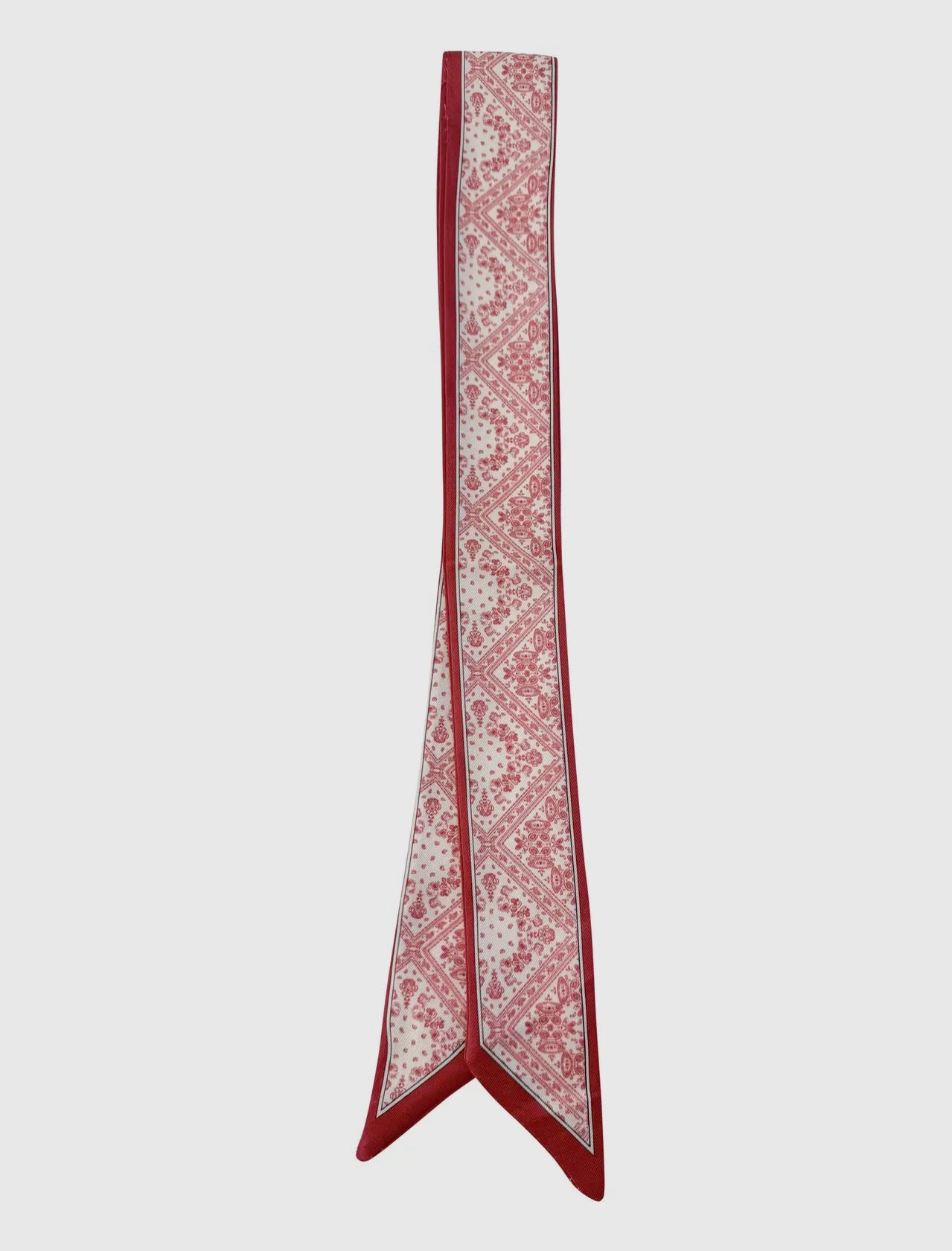 Red and White Paisley Scarf Necklace with Heart Charm