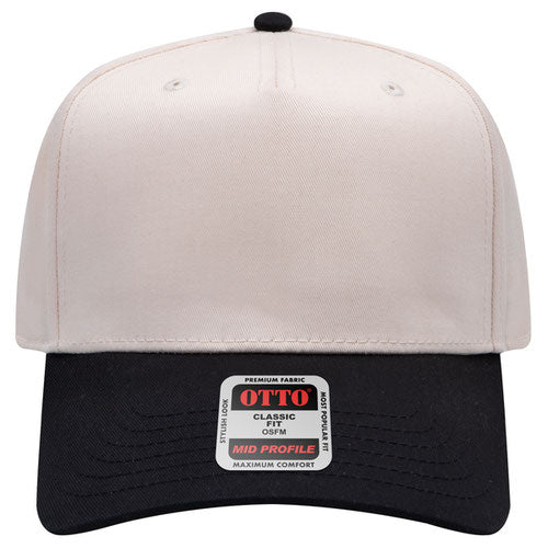 Black and Natural Canvas 5 Panel Mid Profile Baseball Cap