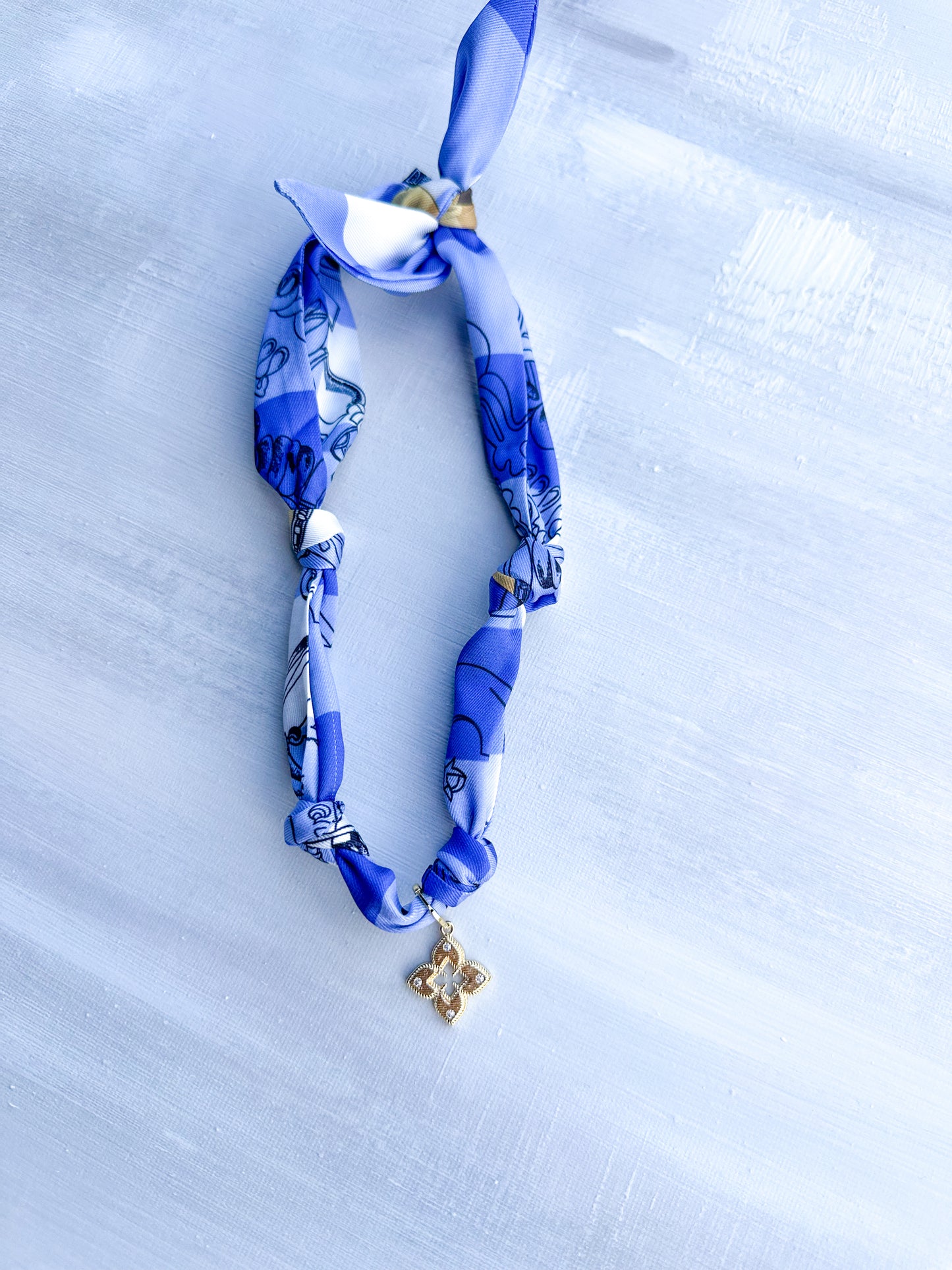 Royal Blue Scarf Necklace with Raya Charm
