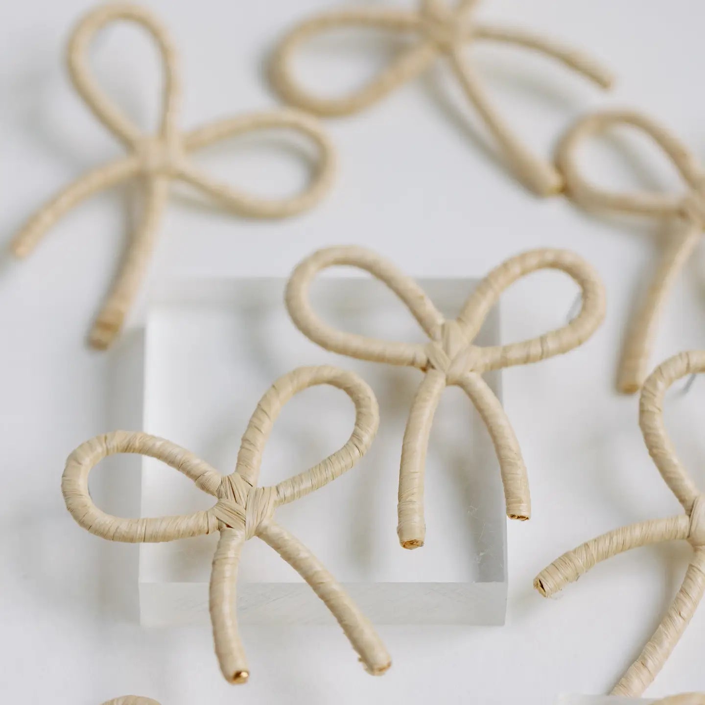 Natural Raffia Wrapped Bow Statement Earrings