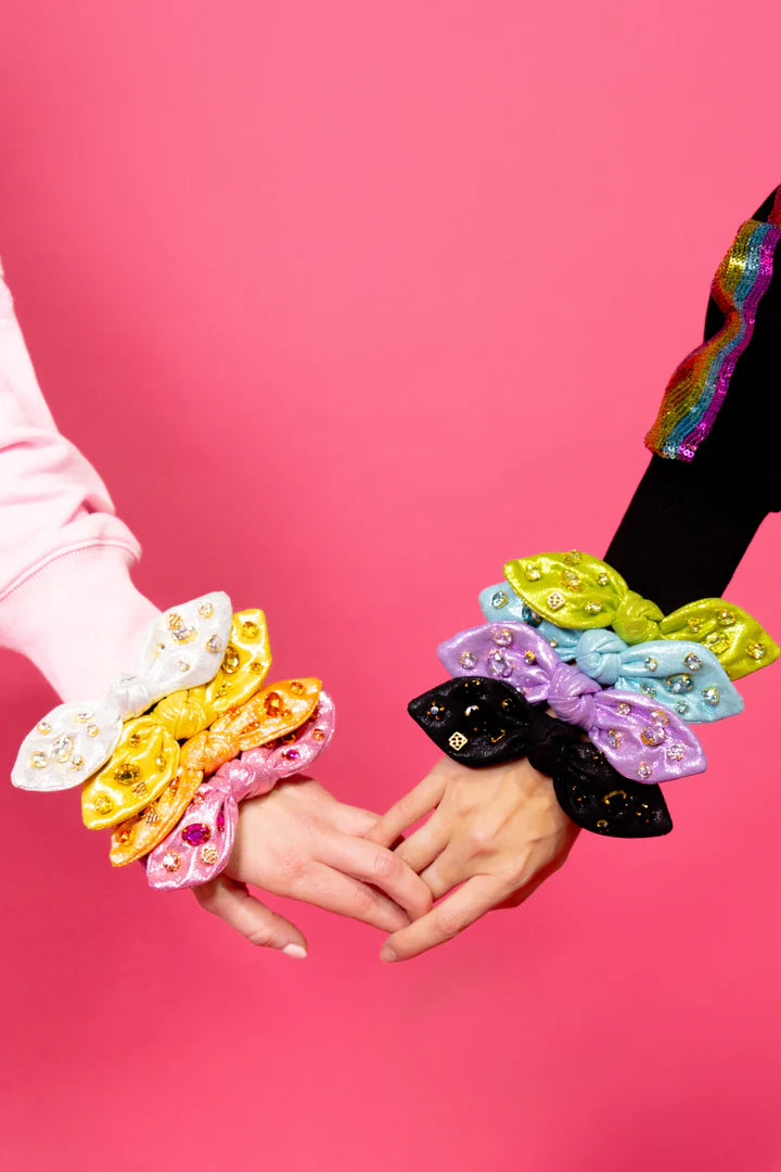 Shimmer Bow Scrunchie with Hand Sewn Crystals in Black