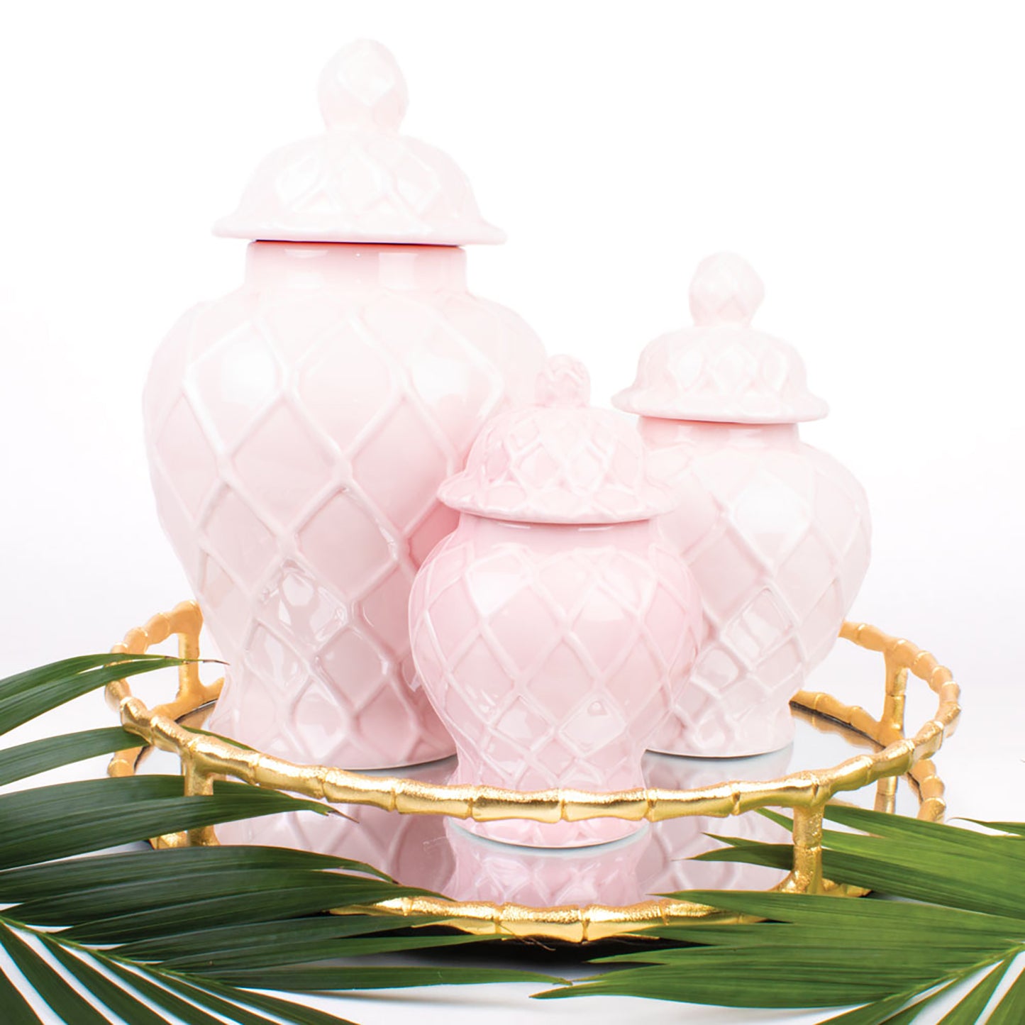 Round Mirrored Tray - Gold Bamboo