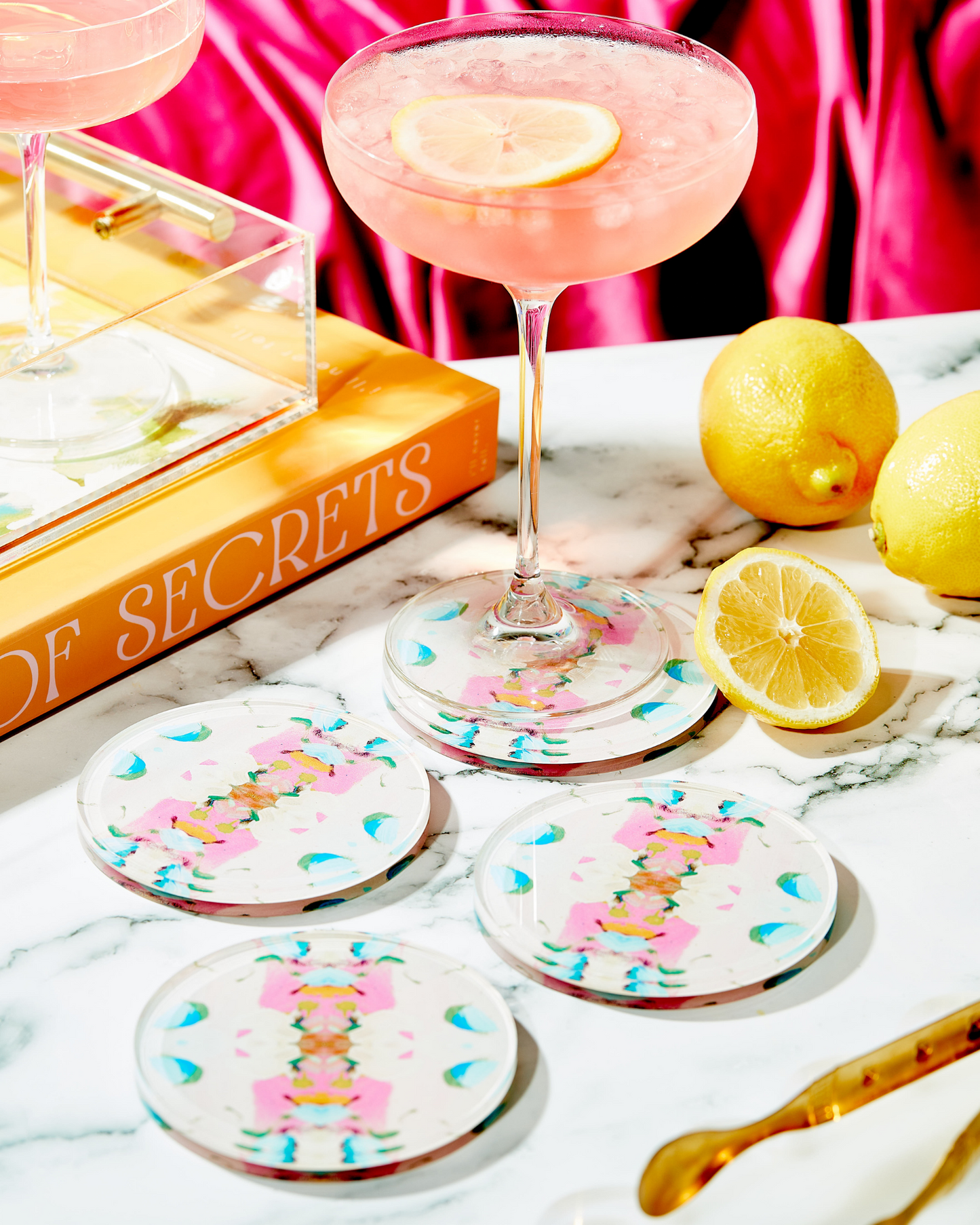 Monets Garden Pink Coaster - 4 Pack