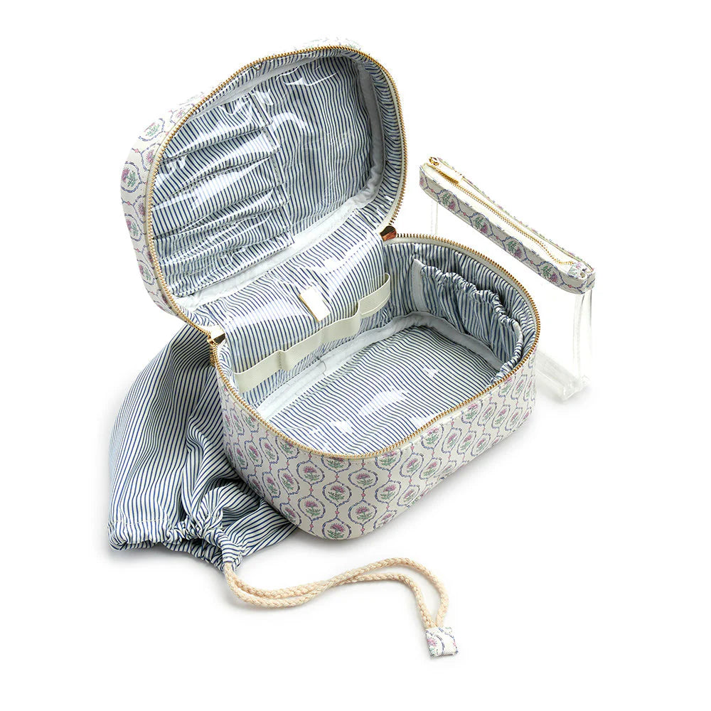 Trvl- Luxe Cosmetic Case ANTIBES with Navy Pinstripe Liner