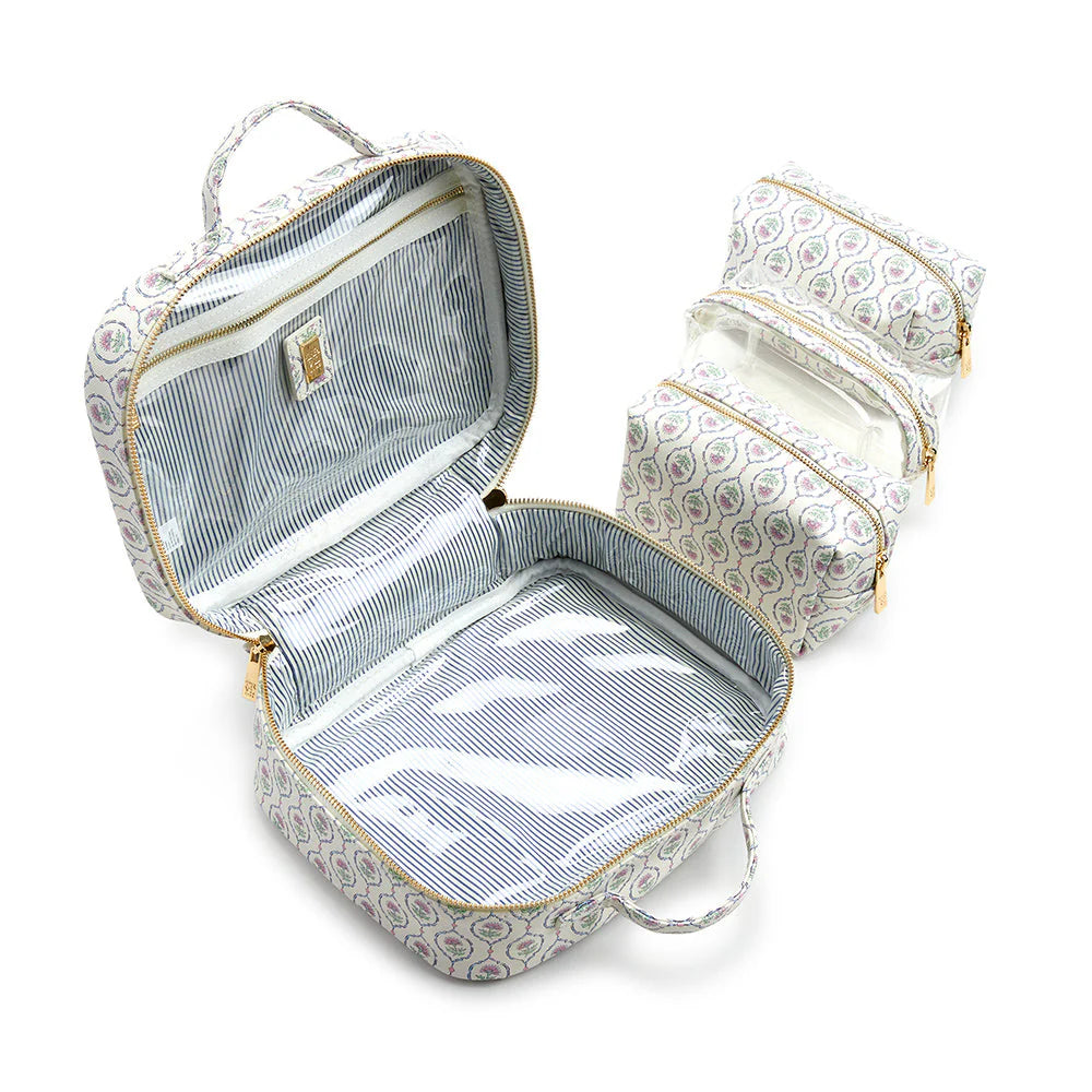 Trvl-LUXE Cosmetic Toiletry Case - ANTIBES with Navy Pinstripe Liner