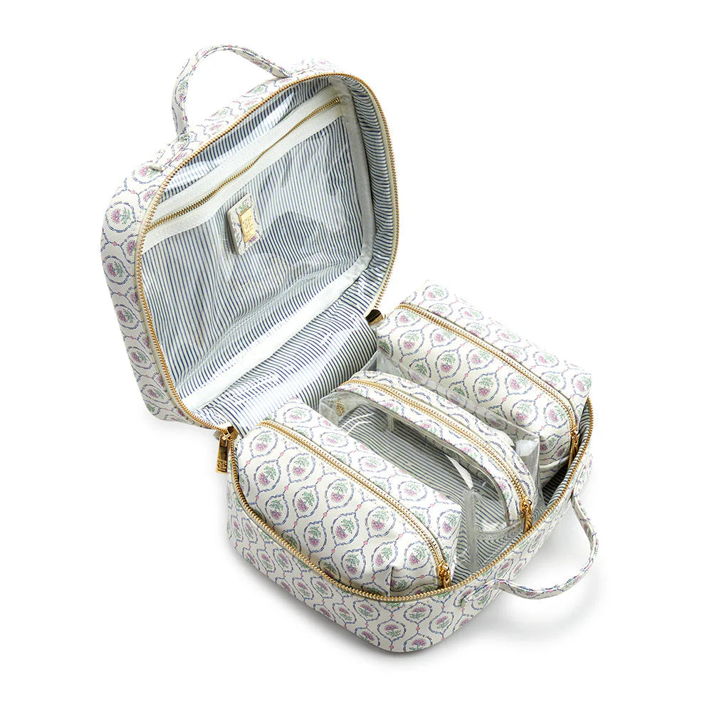 Trvl-LUXE Cosmetic Toiletry Case - ANTIBES with Navy Pinstripe Liner
