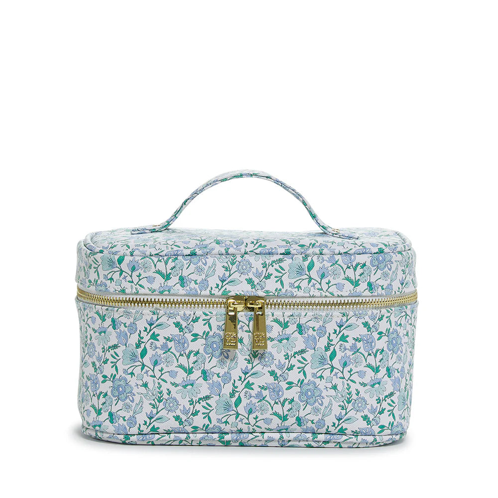 Trvl- Luxe Cosmetic Case HAMPTONS FLORAL with Chambray Pinstripe Liner