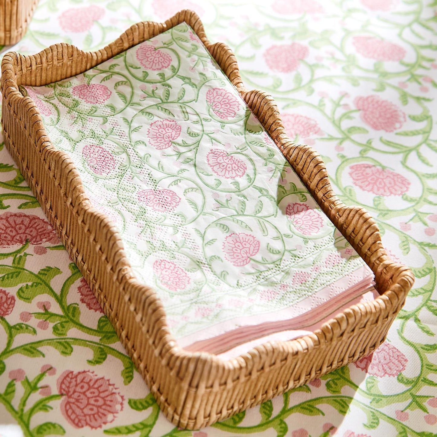 Scalloped Edge Guest Napkin Holder- Faux Wicker