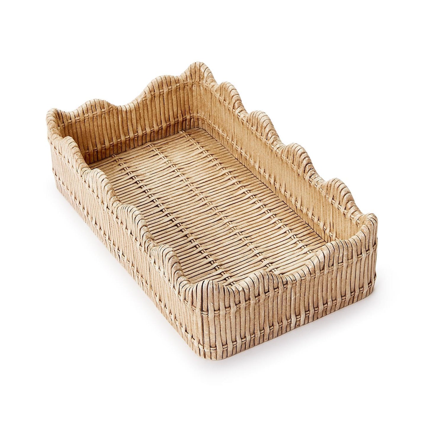 Scalloped Edge Guest Napkin Holder- Faux Wicker
