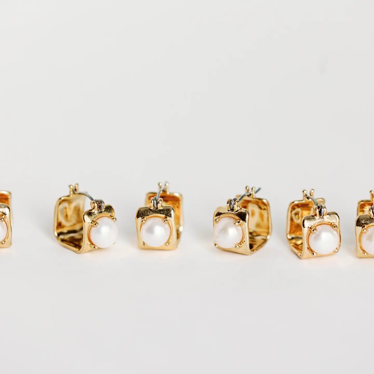 Vintage Mini Square Gold Pearl Huggie Hoop Earrings