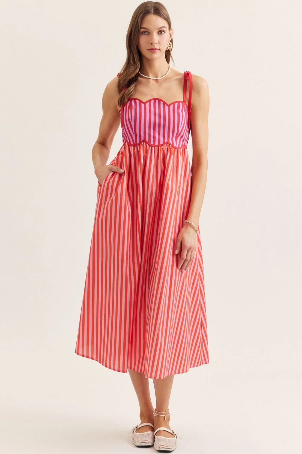 Pink and Red Striped Dress