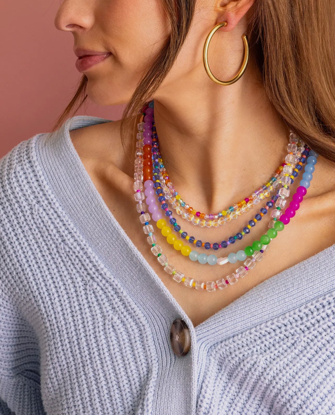 Clear and Multi-Colored Beaded Necklace