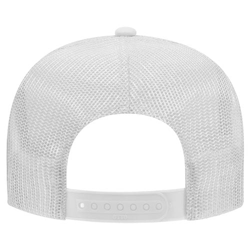 White 5 Panel High Crown Mesh Back Trucker Hat