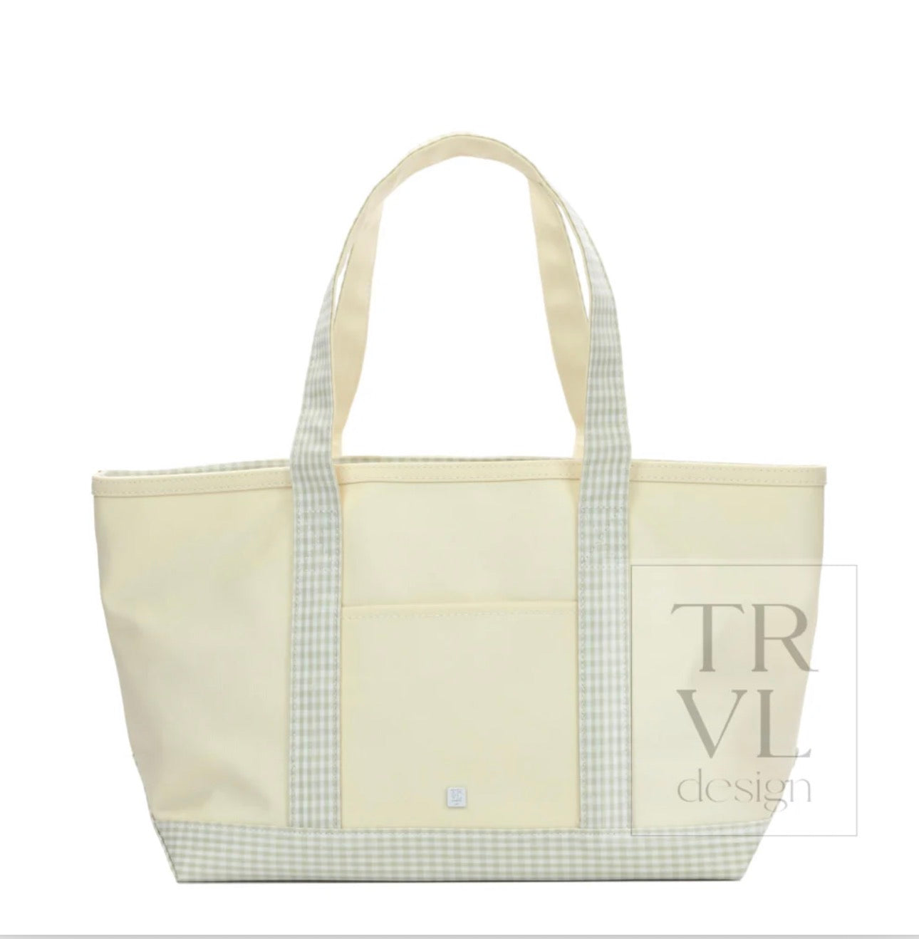 TRVL Medium Tote-Coated Canvas with Gingham Pearl Grey