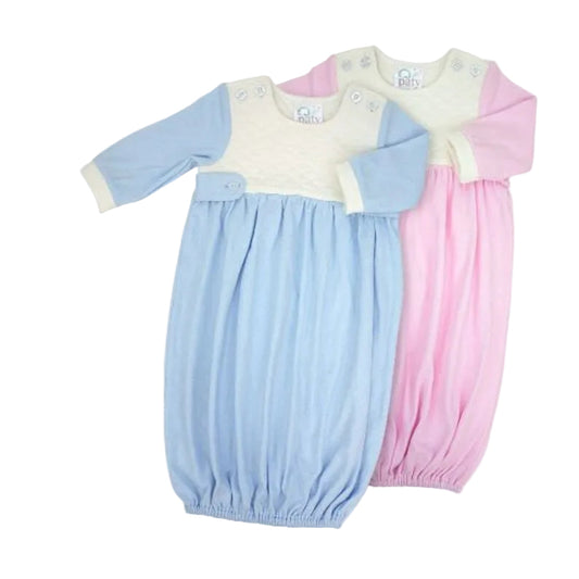 Paty Organic Cotton Jacquard Interlock Gown-Blue-Newborn