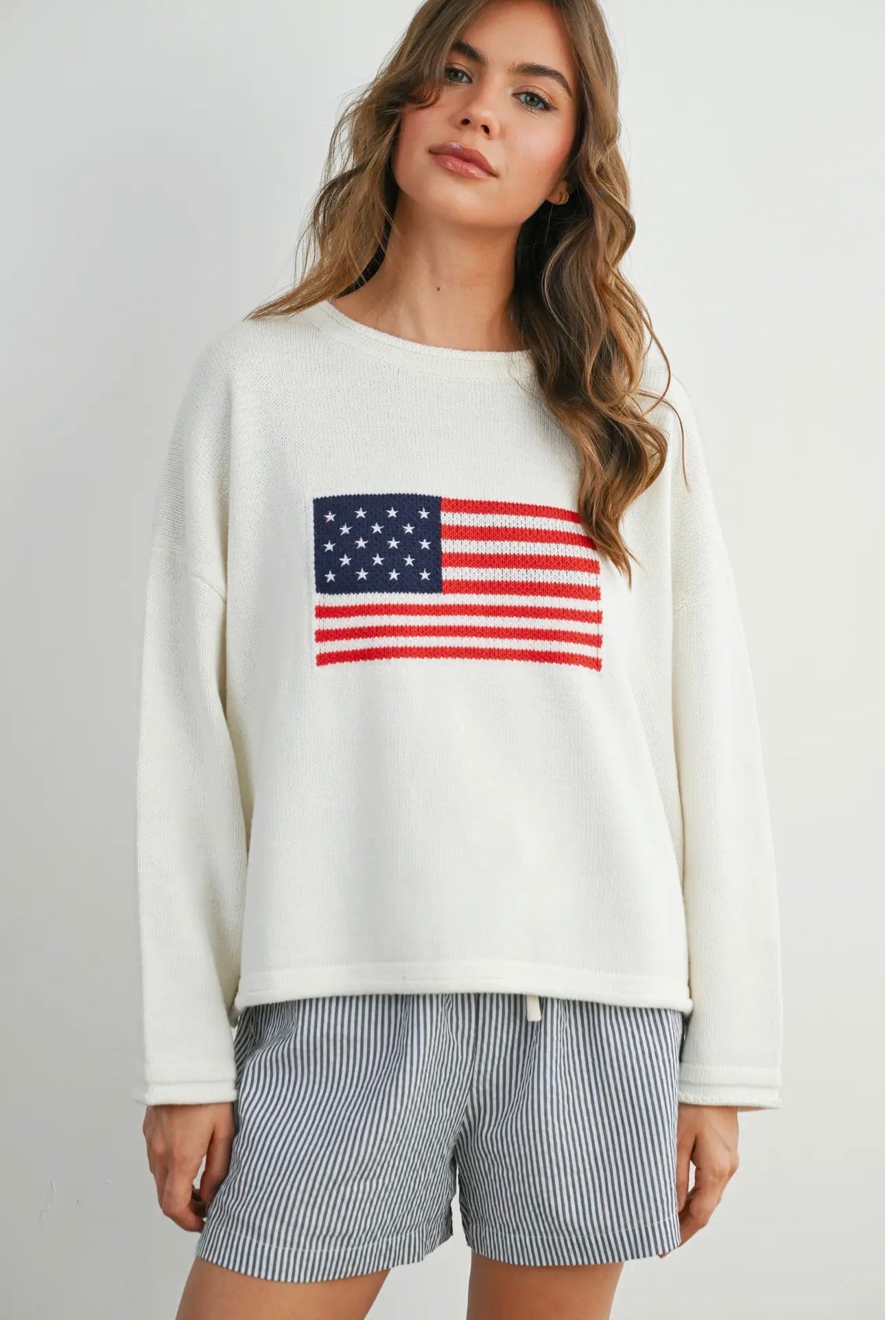 Ivory Rollneck Americana Sweater