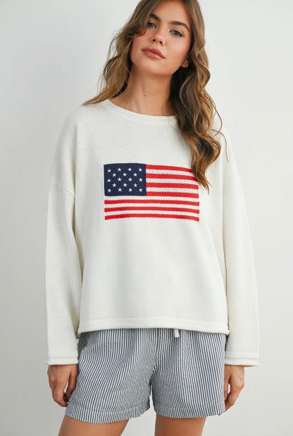 Ivory Rollneck Americana Sweater