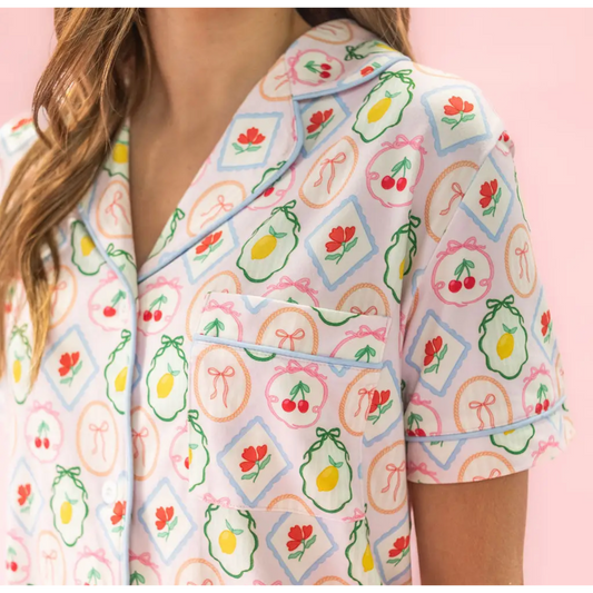 Fruit Ruffle Hem Pajama Set