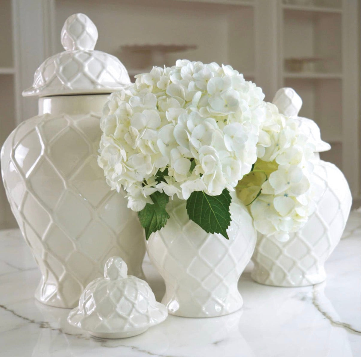 White Textured Ginger Jar-Large