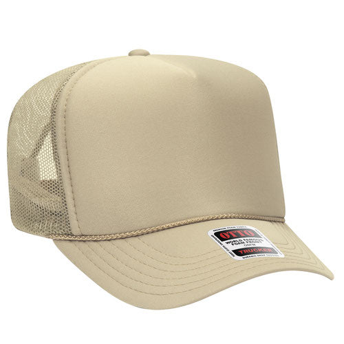 Khaki 5 Panel High Crown Mesh Back Trucker Hat