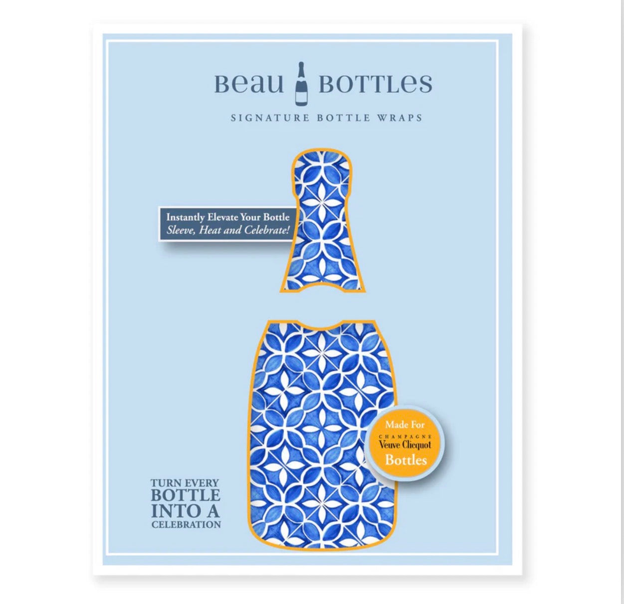 Blue and White Tile Bottle Wrap-Champagne Edition