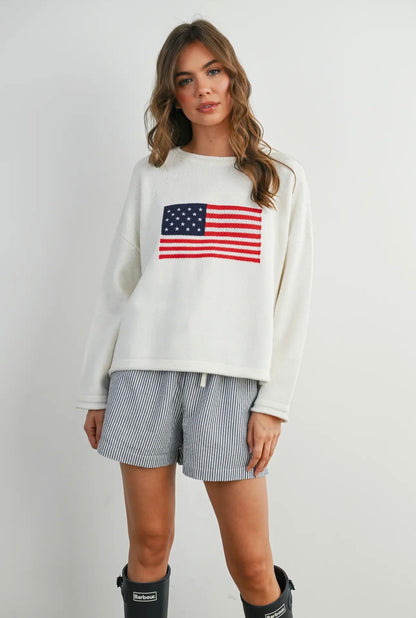 Ivory Rollneck Americana Sweater