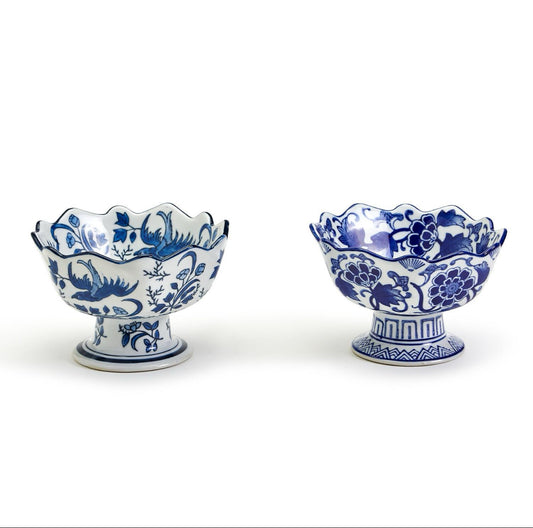 Blue and White Scalloped Footed Bowl