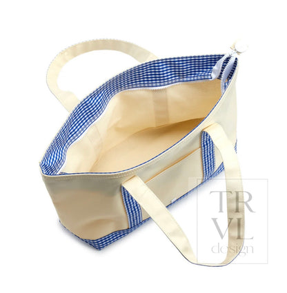 TRVL Medium Tote-Coated Canvas with Gingham Sky