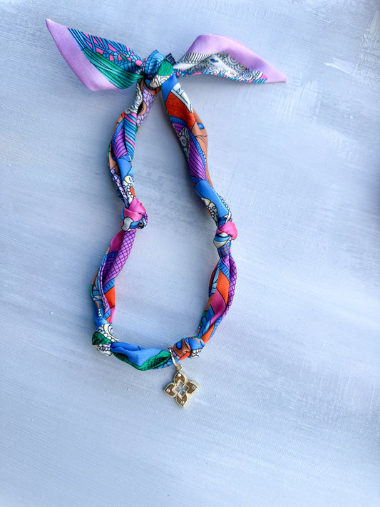 Multi Color scarf necklace with Raya Charm