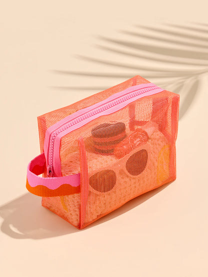 Camden Mesh Zip Pouch-pink and orange