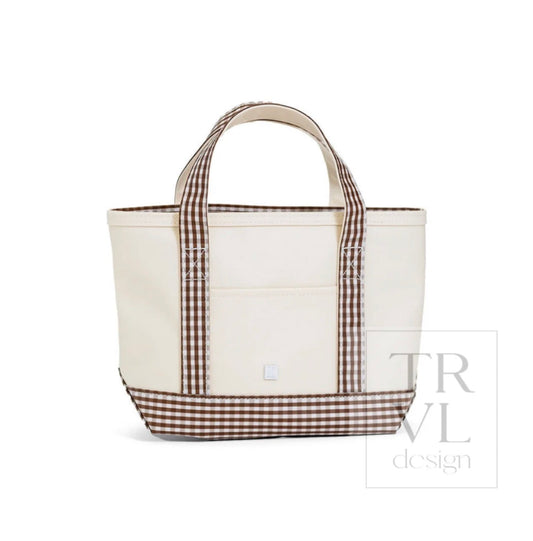 TRVL Mini Tote-Coated Canvas with Brown Gingham